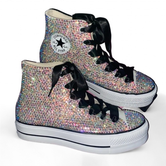 Crystal Diamond High Top Platform Converse New In Box With Ribbon Laces - Picture 2 of 9